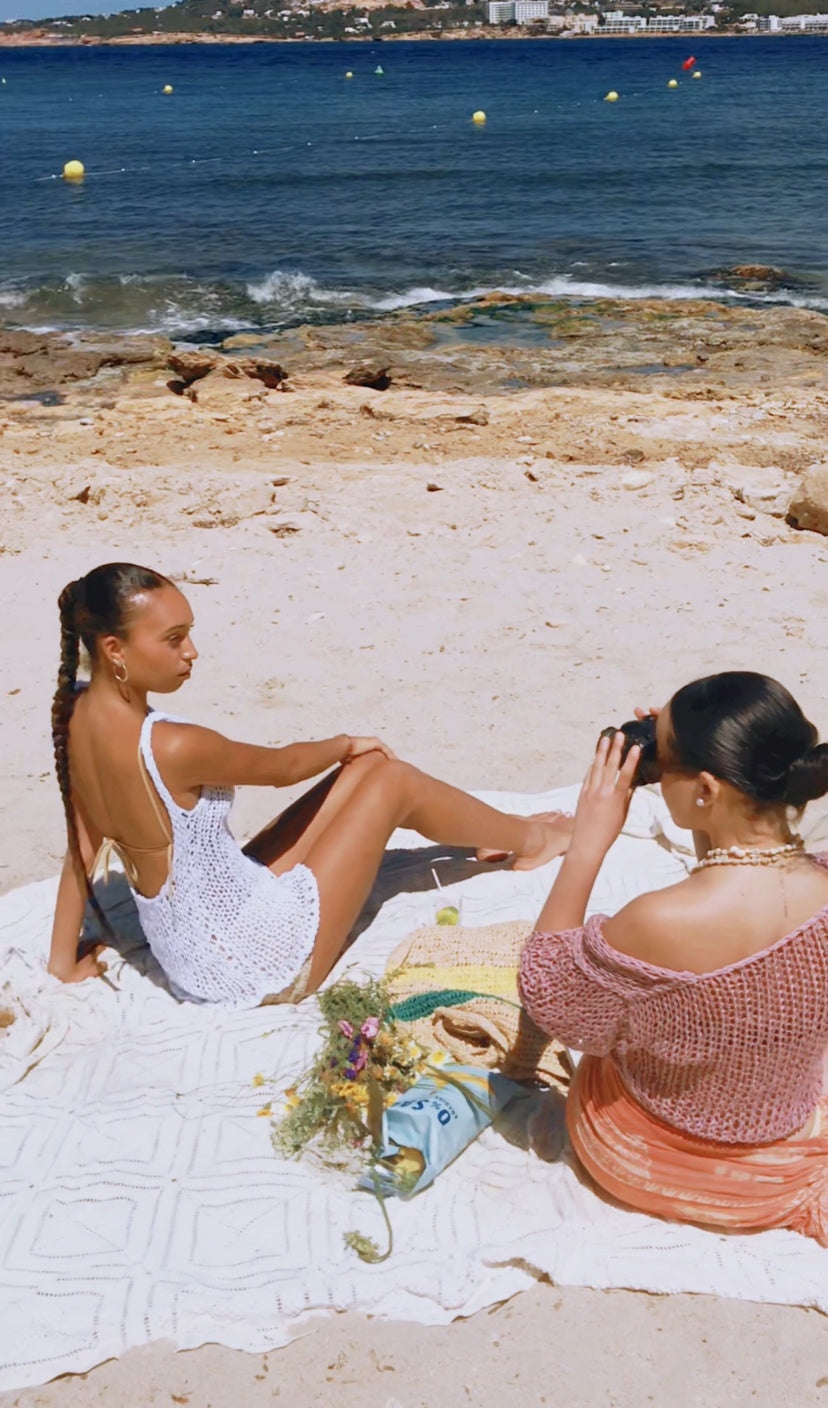 White linen sheer knit backless dress, beach wear, summer dress