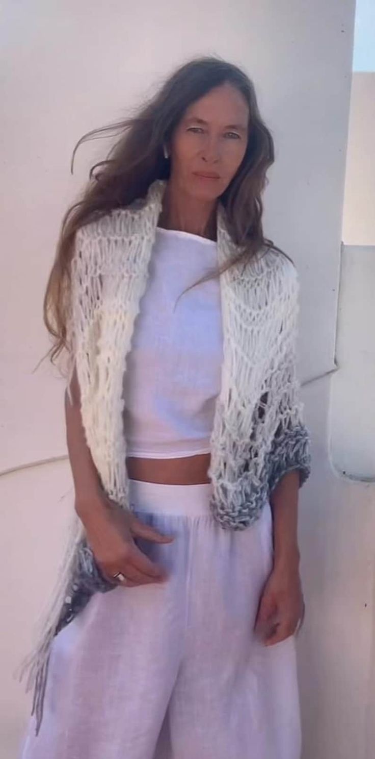 Luxury alpaca shawl, handknit looseweave style, in tones of ivory, silver, pale blue, touch of gray ombre shawl poncho