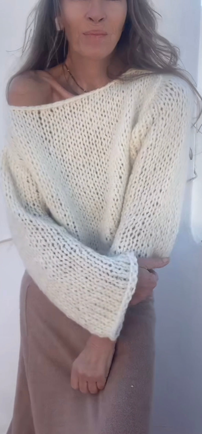 Ivory alpaca sweater, cropped sweater