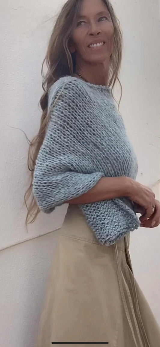 Pale Blue green poncho, alpaca cover-up, sustainable, ethical, capelet
