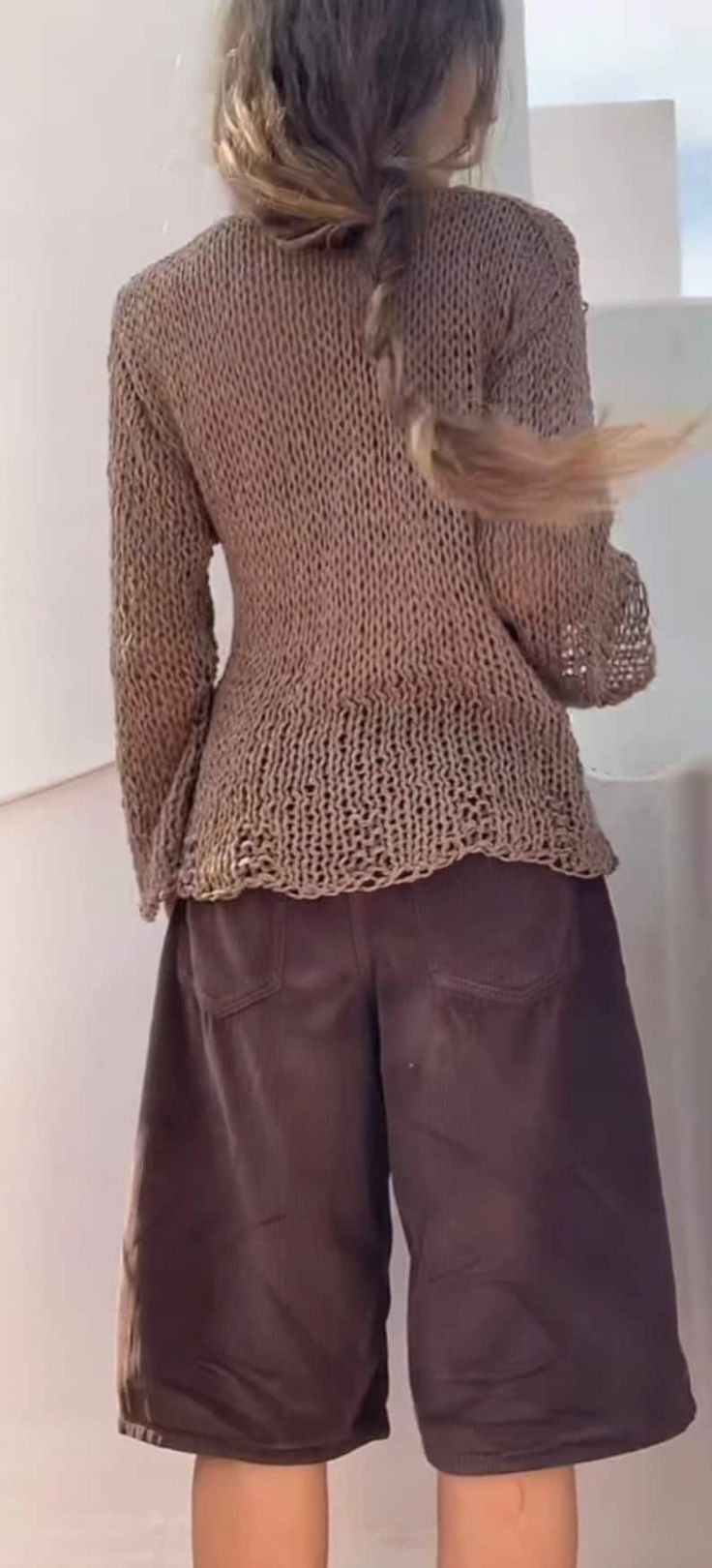 Brown Linen blend loose fit sweater, wide sleeve, women's sweater, handmade knitwear, linen clothing