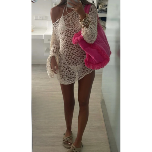 ivory white cotton loose knit sweater, beach cover-up, boho style, slouchy summer sweater, lightweight open weave wide sleeve effortless