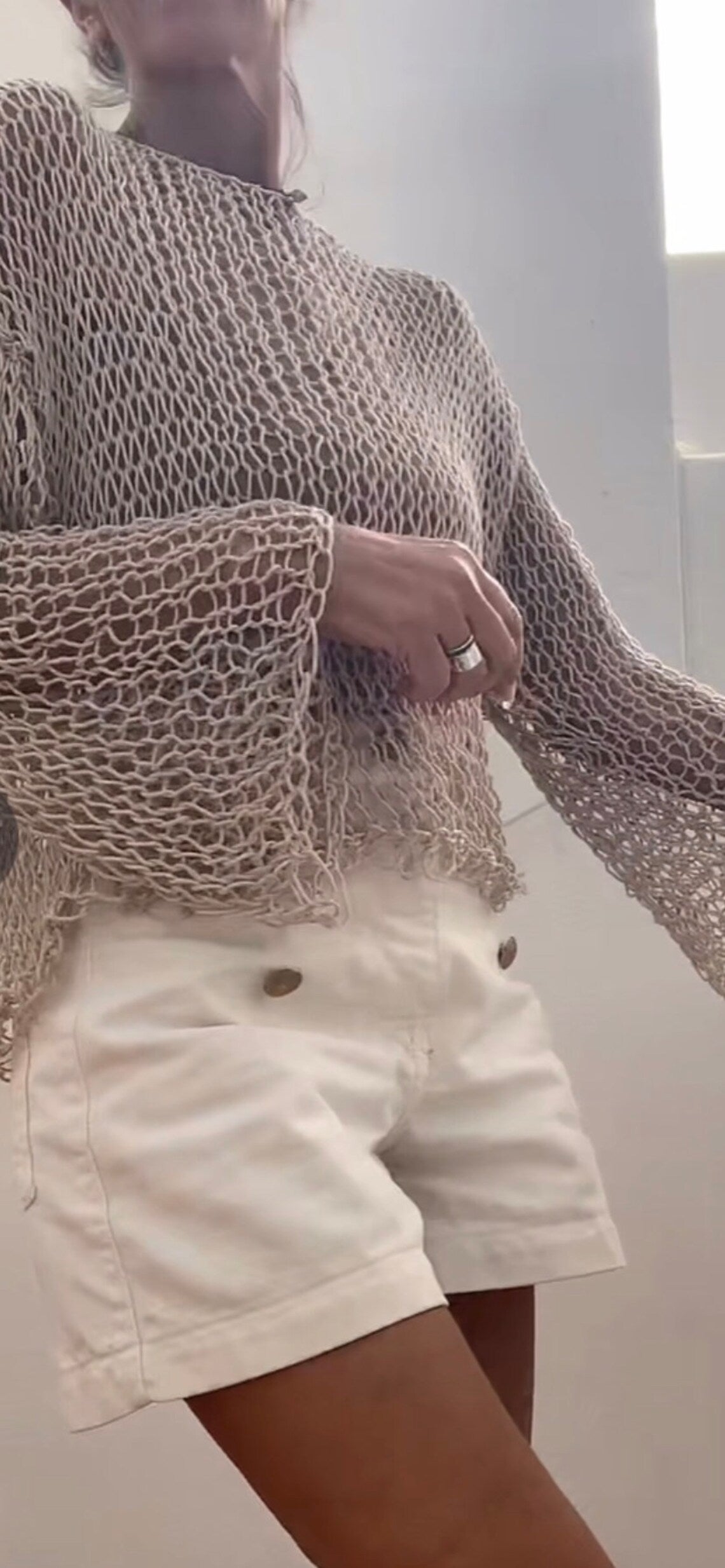 cotton sweater Light Beige crop top, beach wear, slouchy sweater, lightweight loose knit, dance, yoga. ballet, cotton top