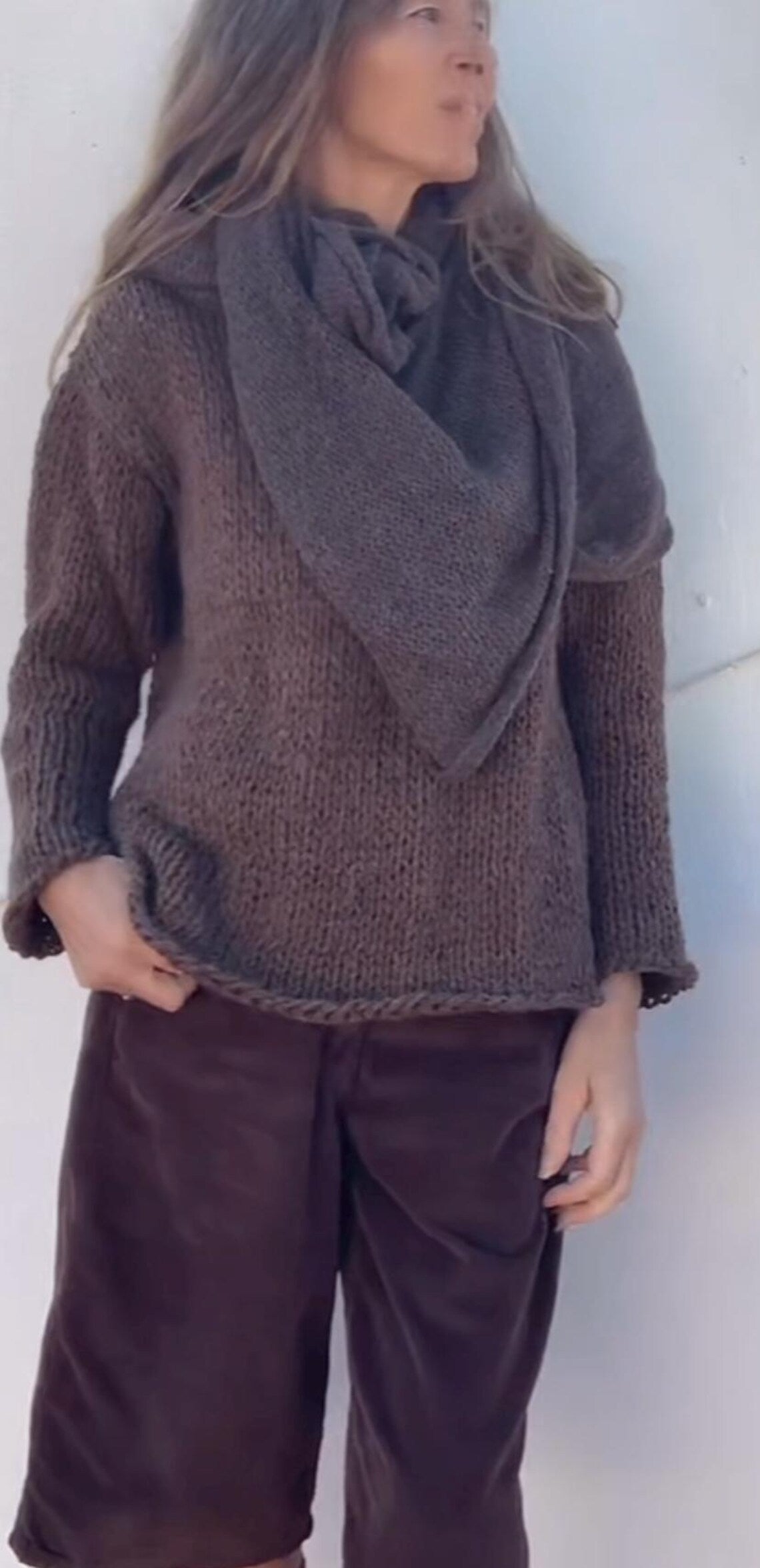 Brown Handknit Alpaca Sweater: Women's Slouchy Pullover no Acrylic
