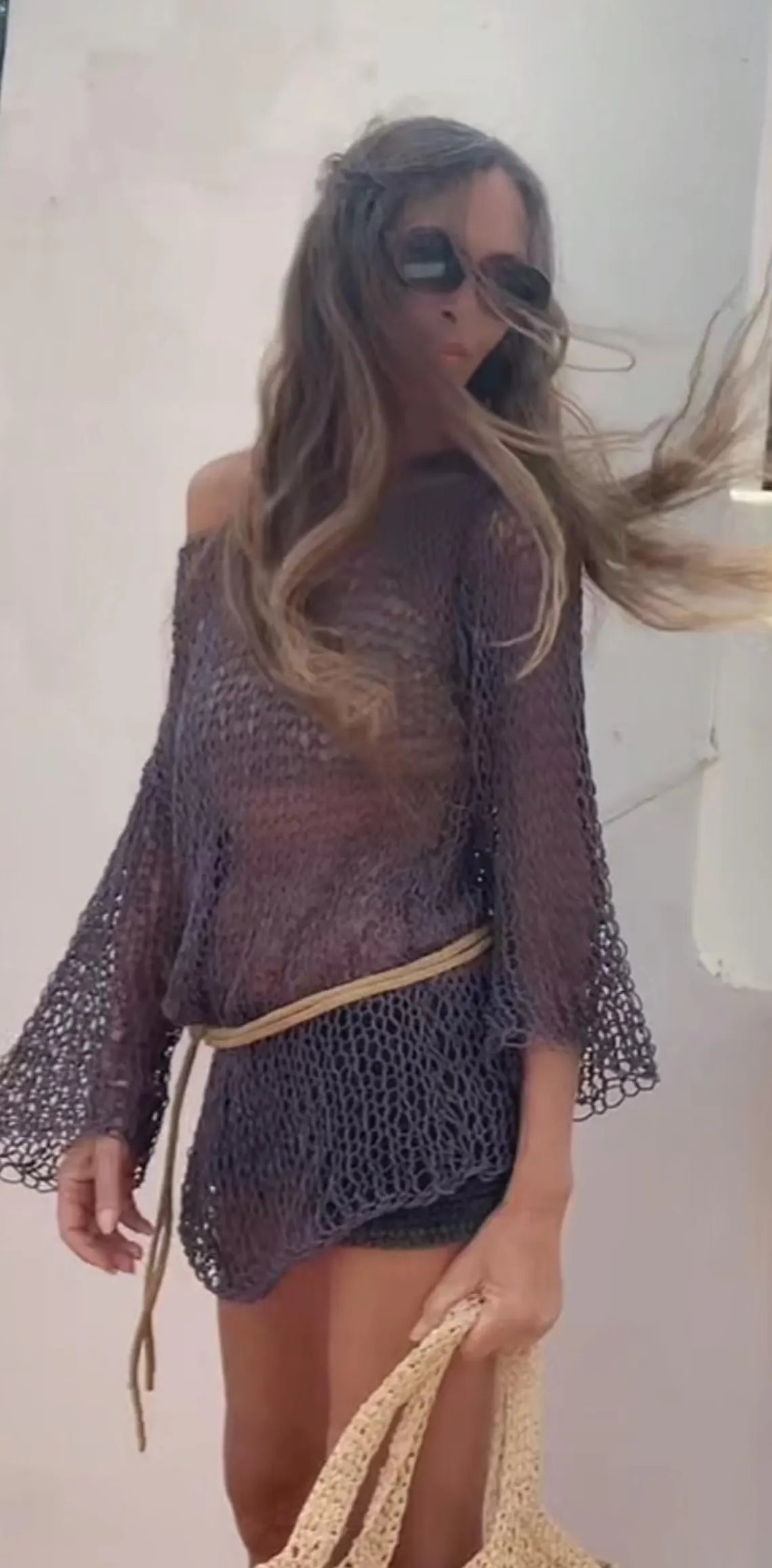 ivory white  cotton loose knit sweater, beach cover-up, boho style, slouchy summer sweater, lightweight open weave wide sleeve effortless