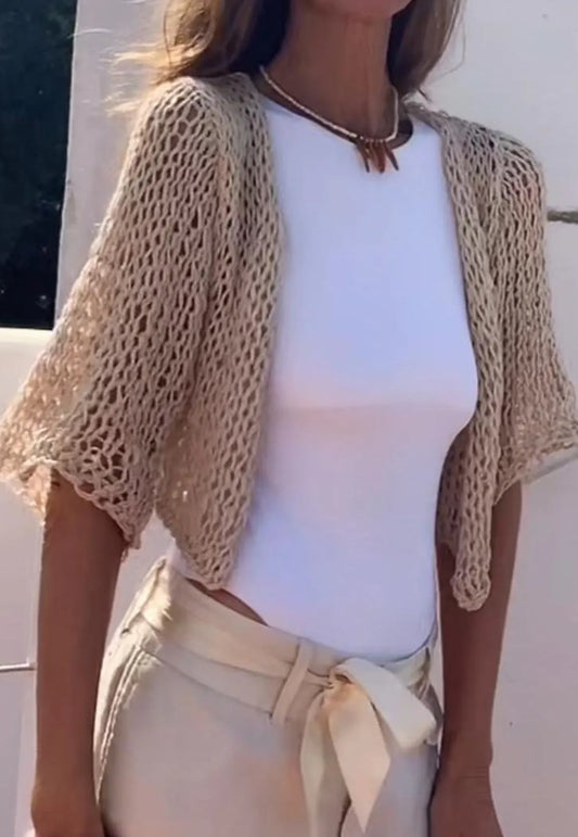 Ecru light beige linen cardigan bolero, summer knit, coverup, linen cotton sweater