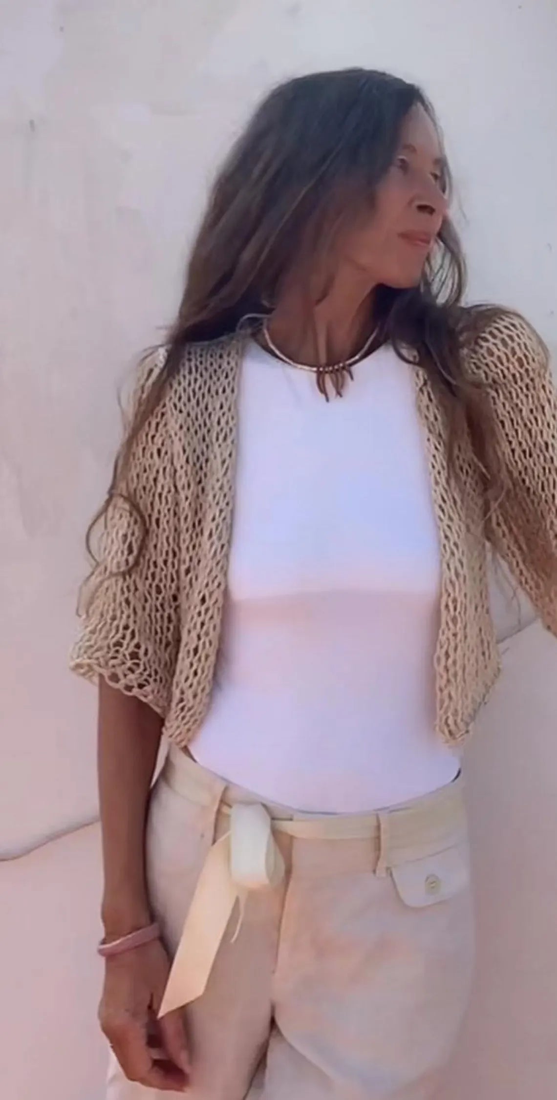 Ecru light beige linen cardigan bolero, summer knit, coverup, linen cotton sweater