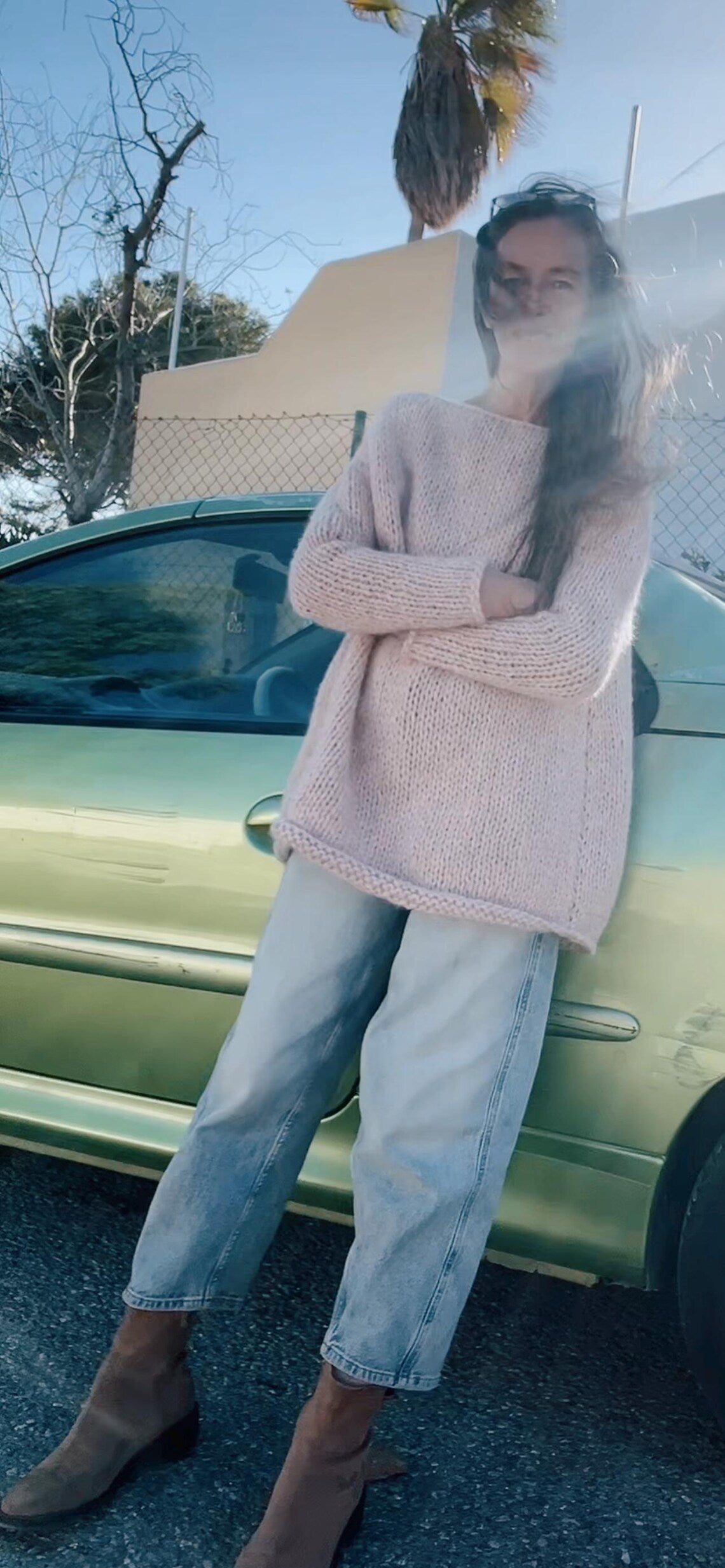 Pink Alpaca Sweater Dress: Women's Knit Pullover, long sweater