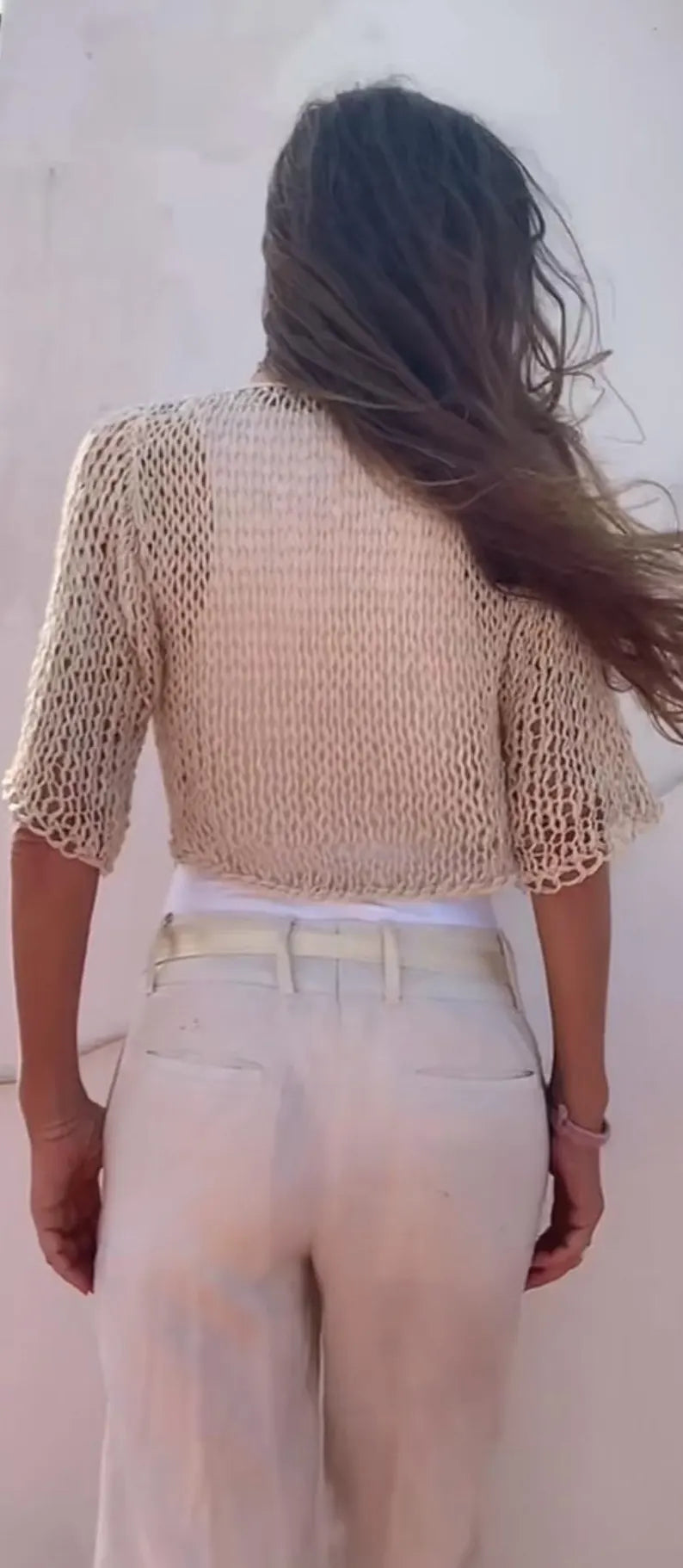 Ecru light beige linen cardigan bolero, summer knit, coverup, linen cotton sweater