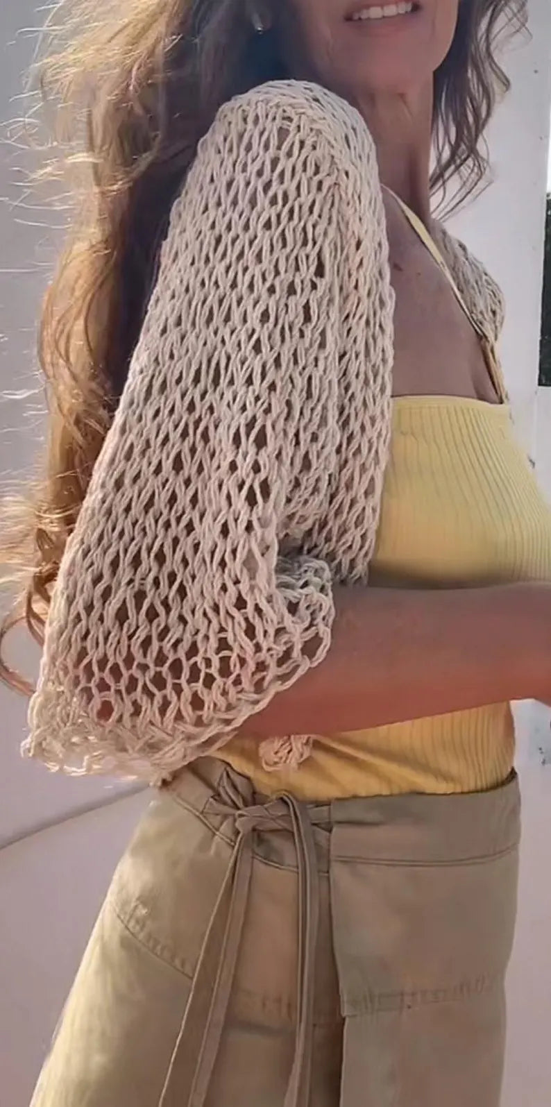 Ecru light beige linen cardigan bolero, summer knit, coverup, linen cotton sweater