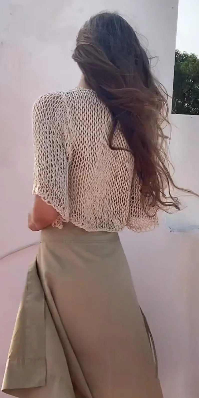 Ecru light beige linen cardigan bolero, summer knit, coverup, linen cotton sweater