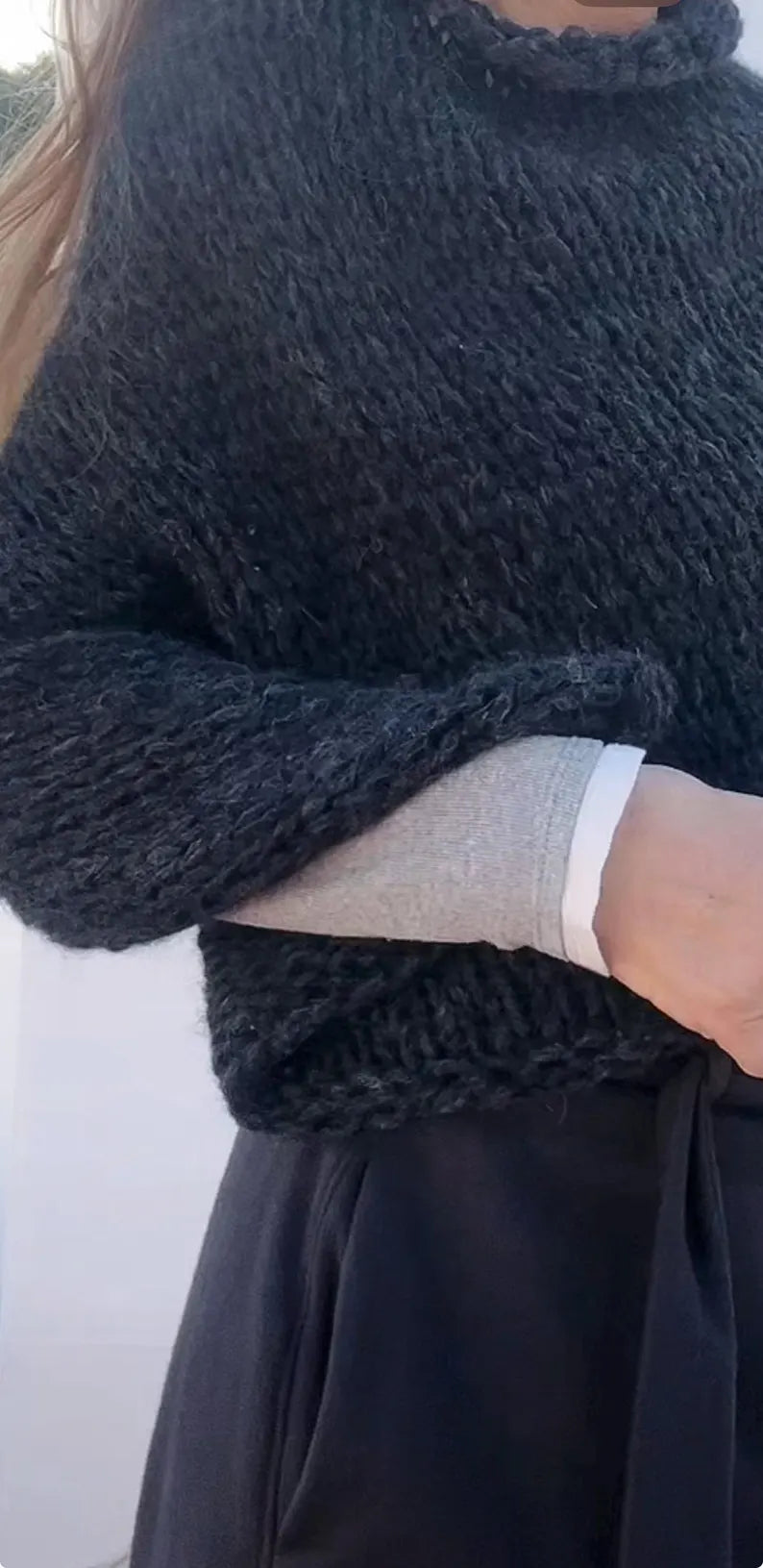 Charcoal Gray Alpaca poncho cover-up, hand knit sustainable ethical fashion