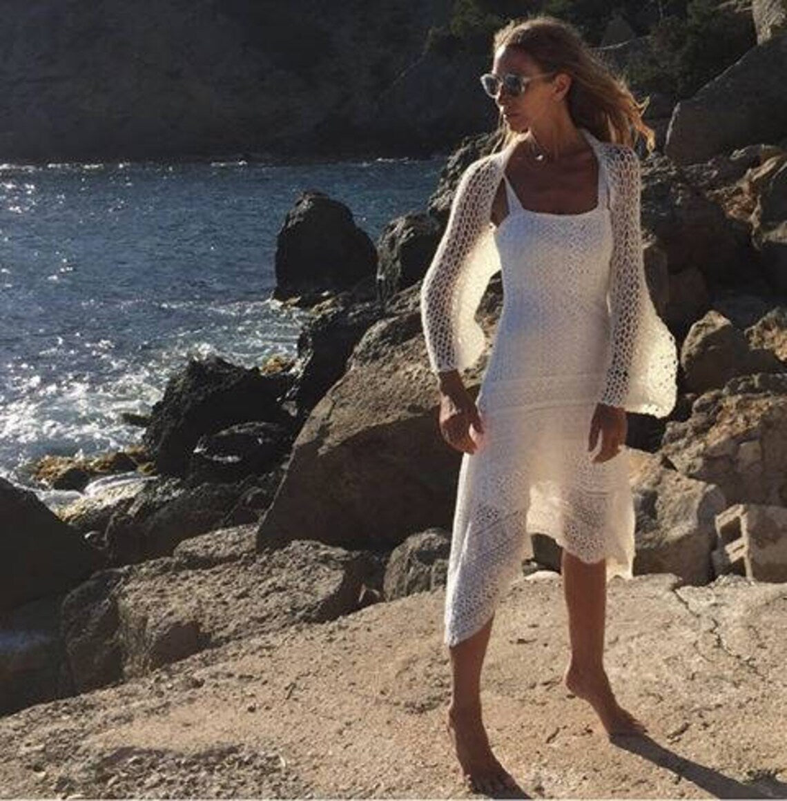 ivory white bolero shrug, long sleeves, alpaca blend.