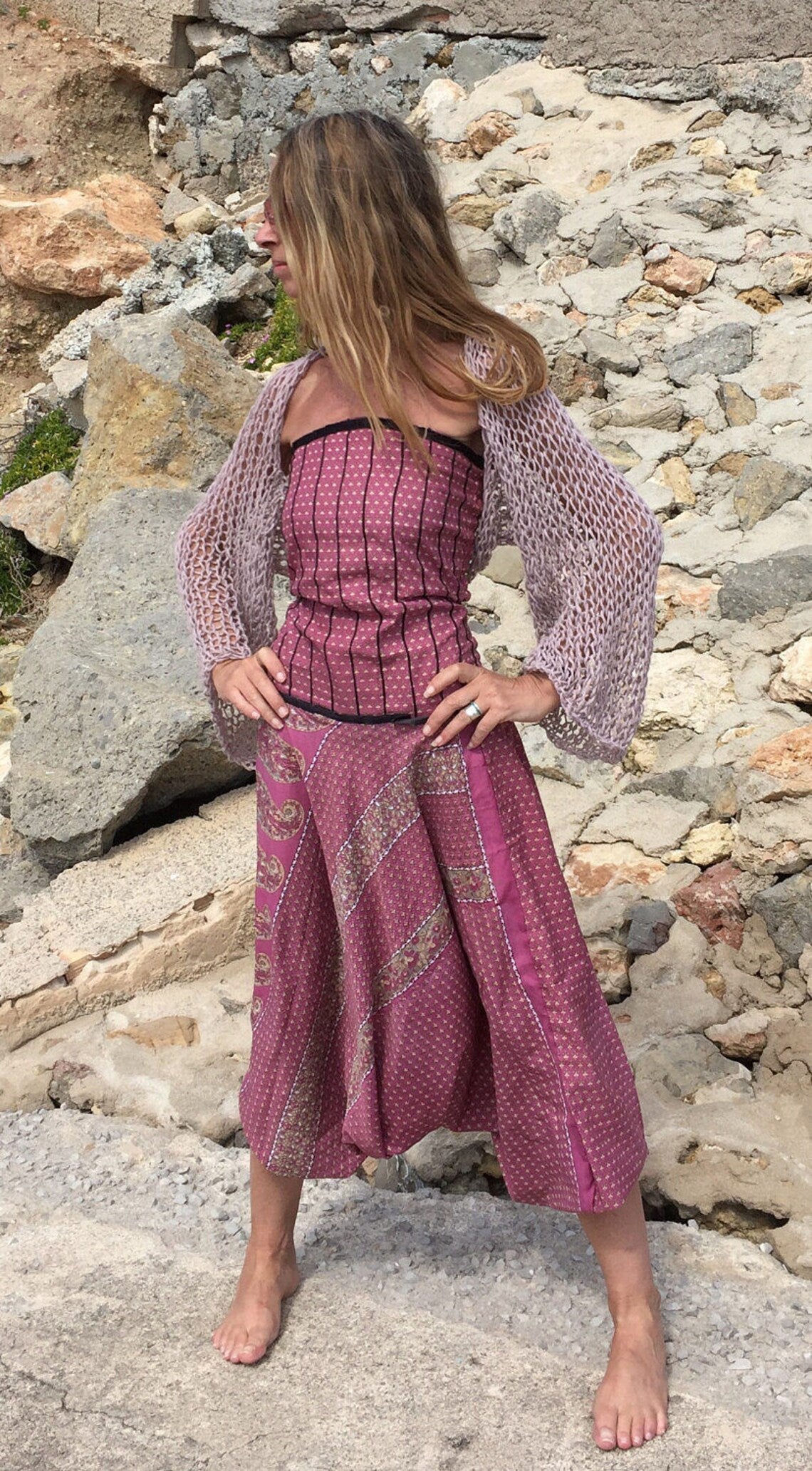 ivory white bolero shrug, long sleeves, alpaca blend.