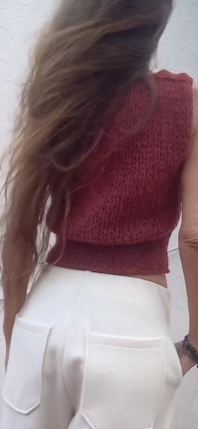 orange v neck crop tank, alpaca wool vest, tank top spring summer tank top.