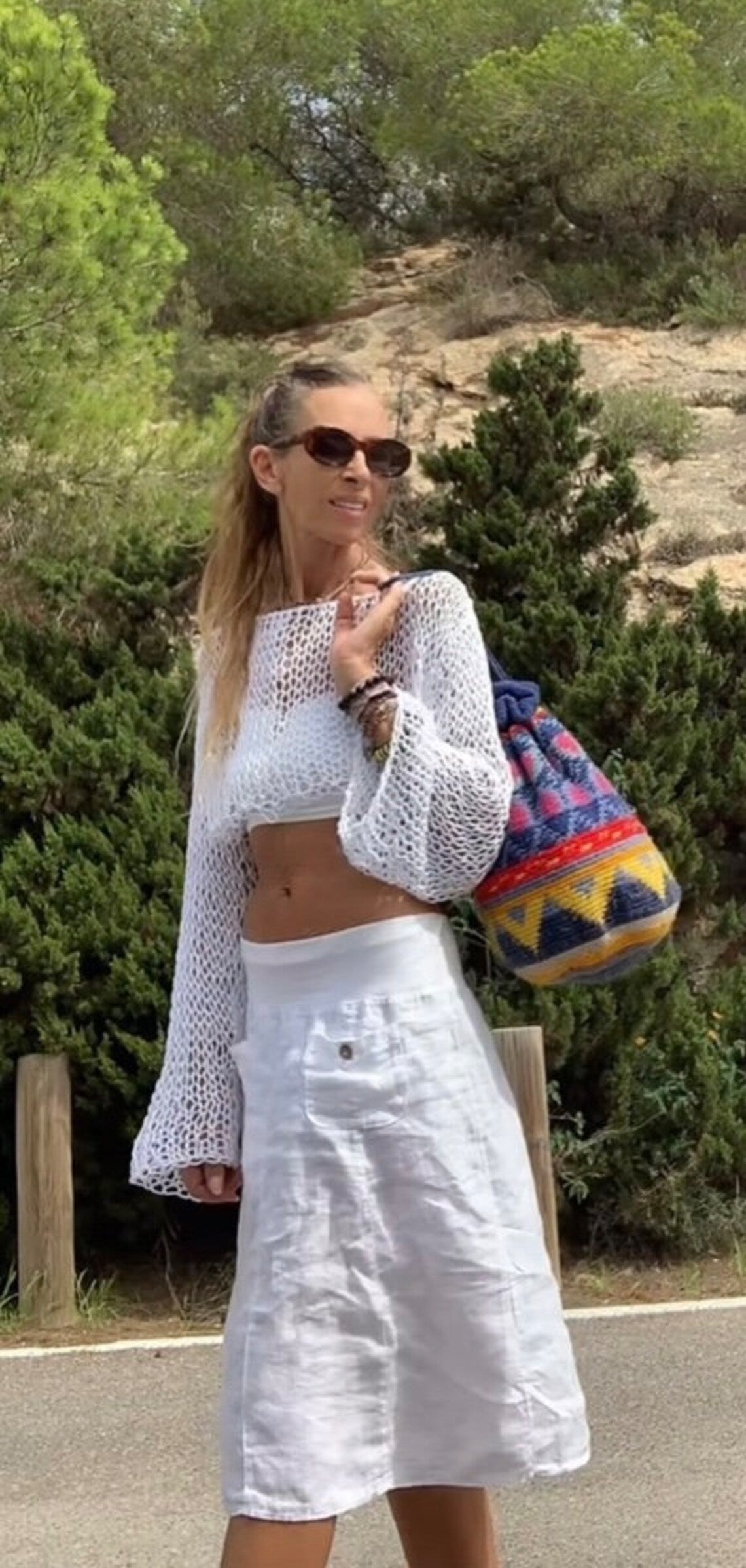 White crop top, micro top, cotton beach wear, slouchy sweater, lightweight loose knit, dance, yoga. ballet, cotton top