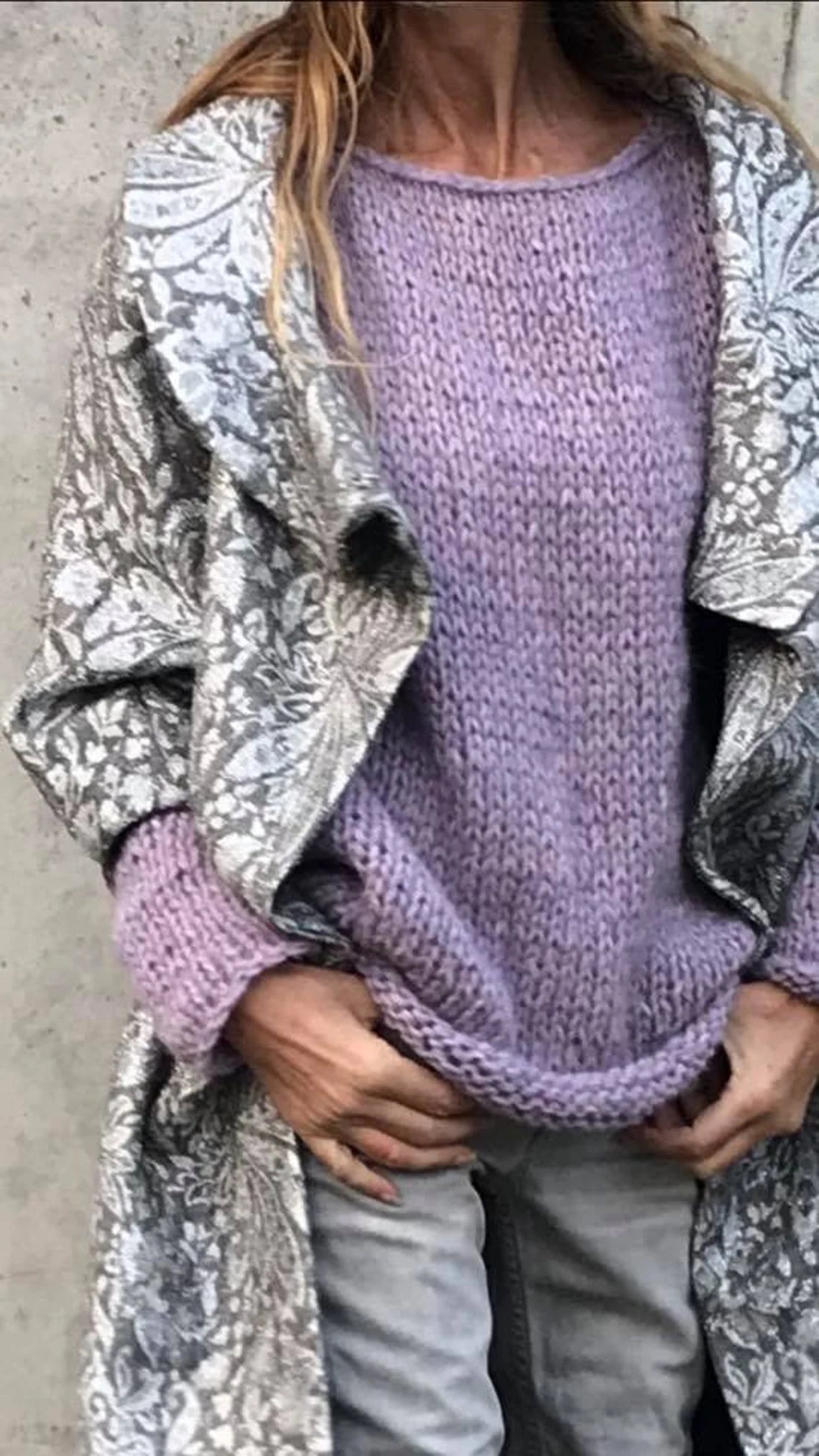 women's alpaca over sized lilac sweater, slouchy, purple pink extra long sleeve, alpaca blend