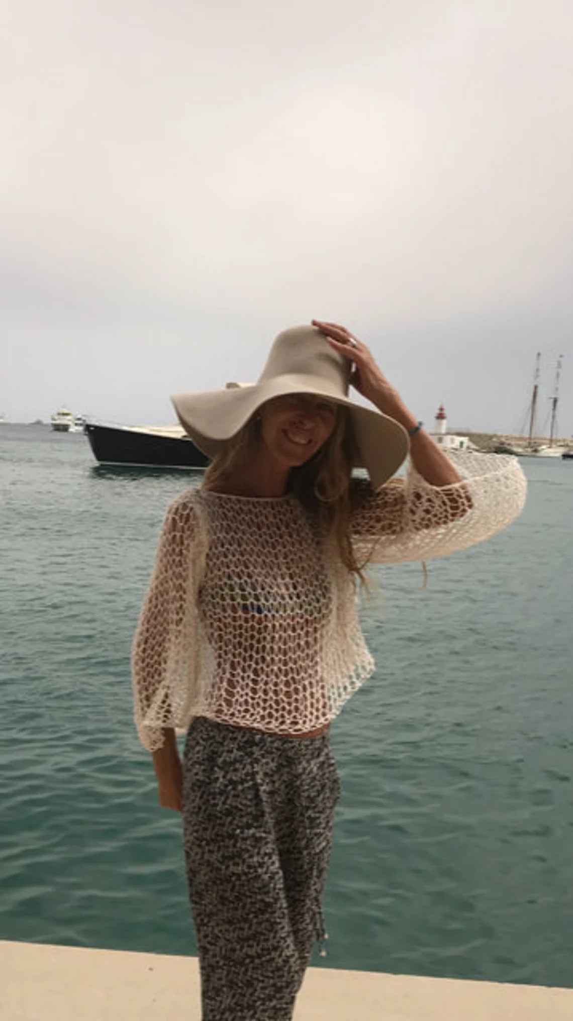 ivory white slouchy cotton crop top, beach sweater, boho, beachwear, summer sweater lightweight loose knit Women's v back,