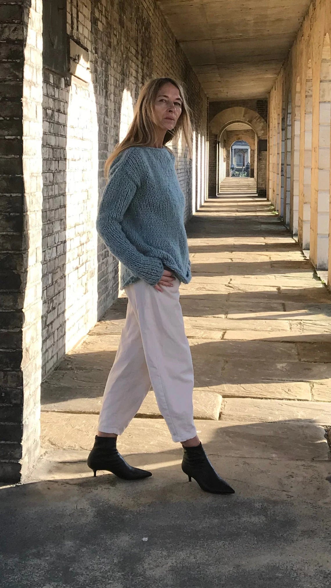 women's over sized pale turquoise blue sweater, slouchy, purple pink extra long sleeve, alpaca