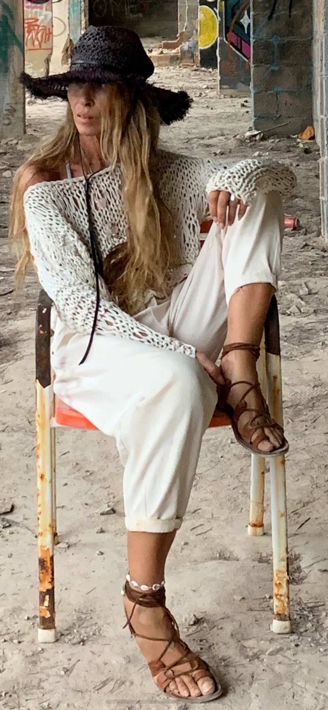 Ivory cream cropped top, with long sleeves and thumbholes loose knit summer sweater