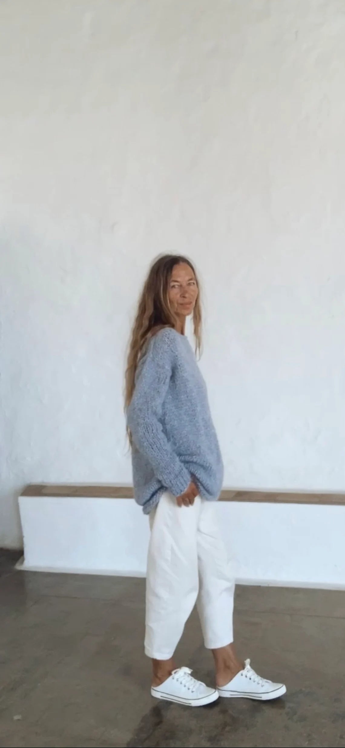 Pale blue Alpaca sweater dress, knit dress, long line, sustainable ethical clothing