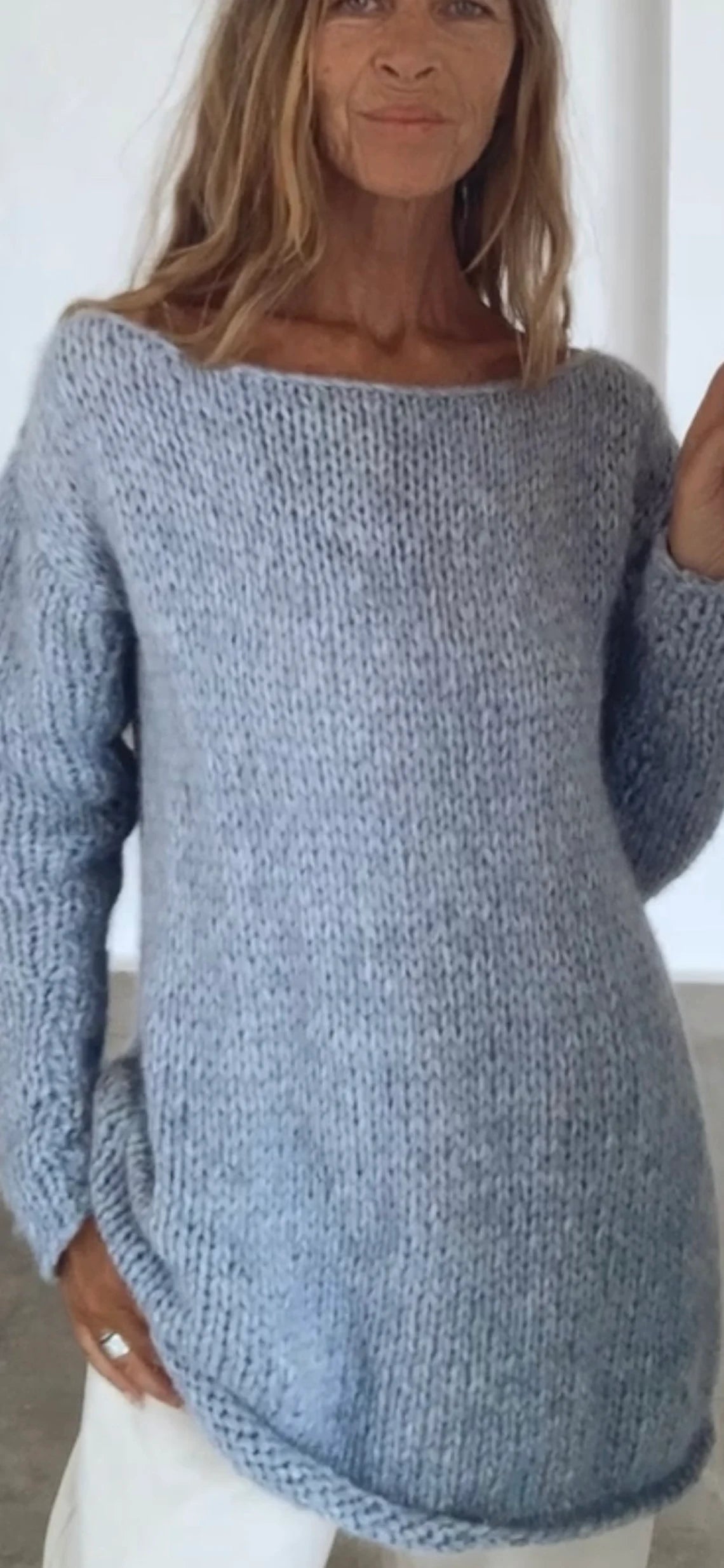 Pale blue Alpaca sweater dress, knit dress, long line, sustainable ethical clothing