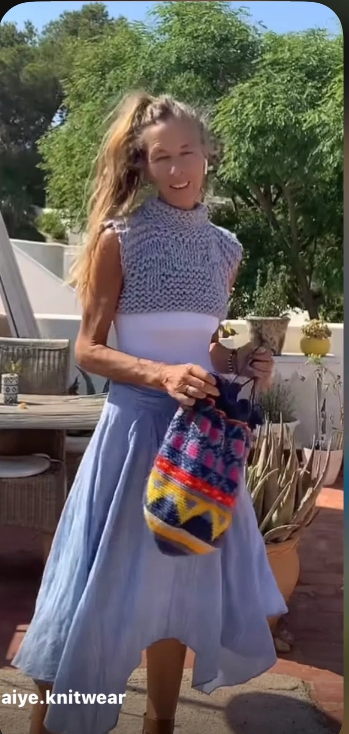 Pale Blue cropped tank vest sweater, Chunky knit