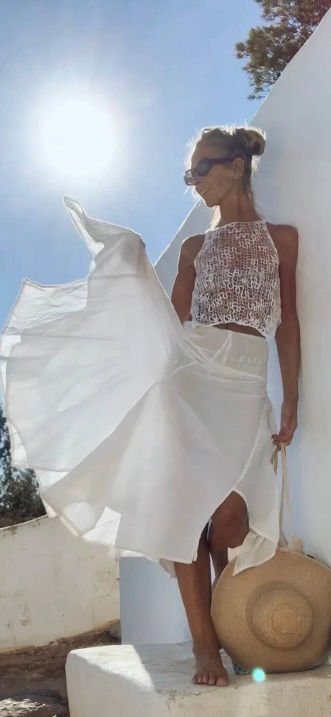 white Sheer knit tank top with a stepped hemline, summer sweater, cotton tank top, silver gray vest, iLE AiYE organic knitwear