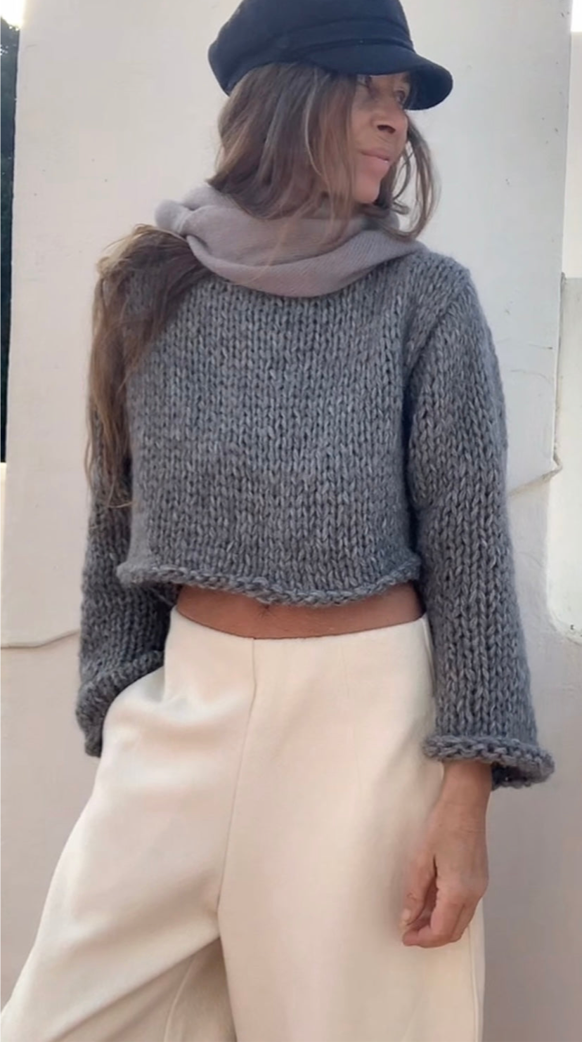 Gray alpaca sweater, crop top, jumper, pullover, a blend of alpaca and wool handmade knitwear,custom colours and sizes