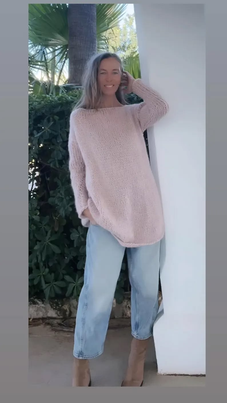 Pink Alpaca Sweater Dress: Women's Knit Pullover, long sweater