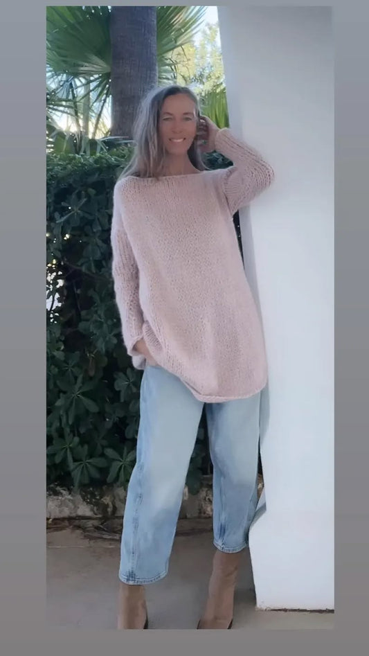 Pink Alpaca Sweater Dress: Women's Knit Pullover, long sweater