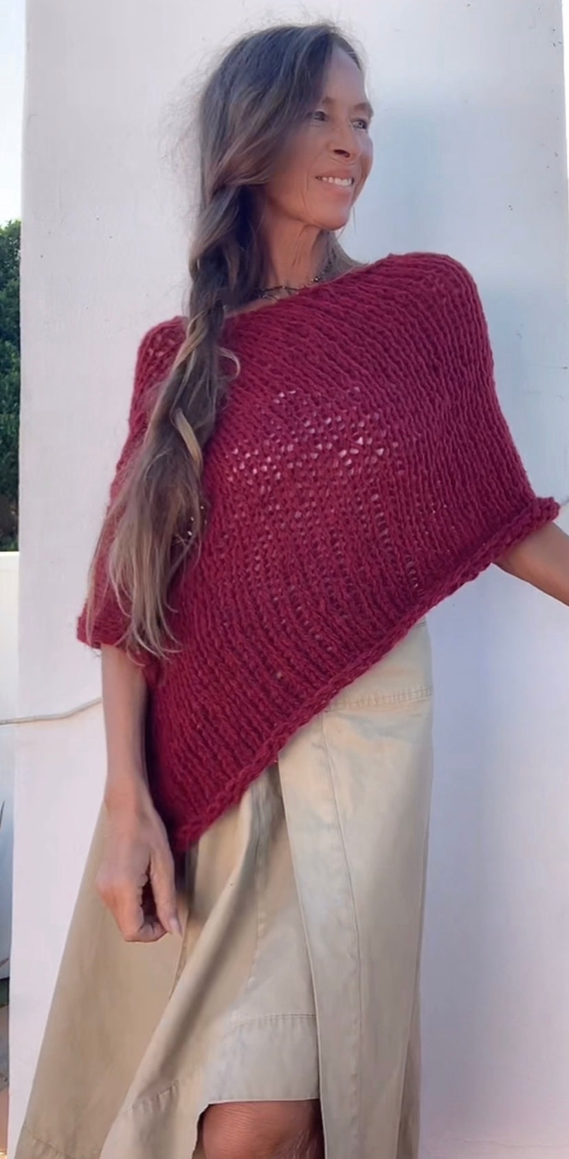 red poncho alpaca poncho cover-up, sustainable ethical fashion.