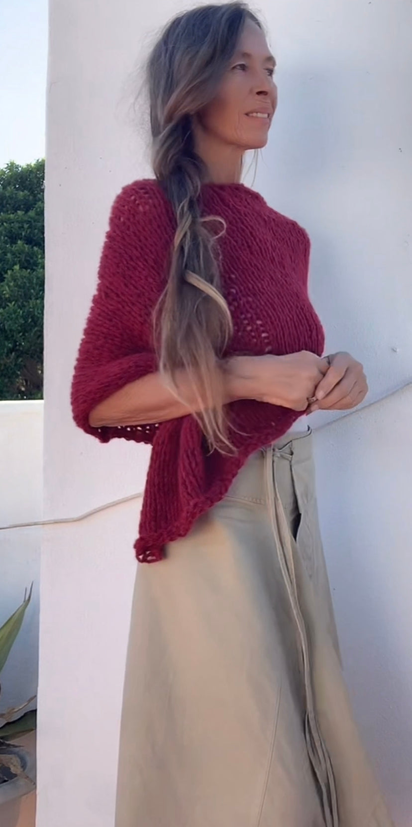 red poncho alpaca poncho cover-up, sustainable ethical fashion.