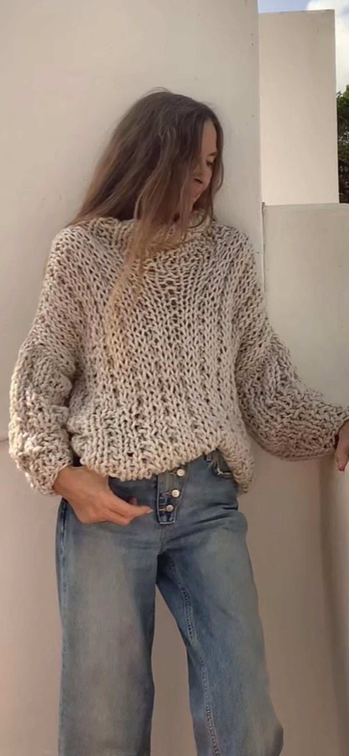 Pullover, Beige sweater Women's chunky over sized jumper Relaxed slouchy fit