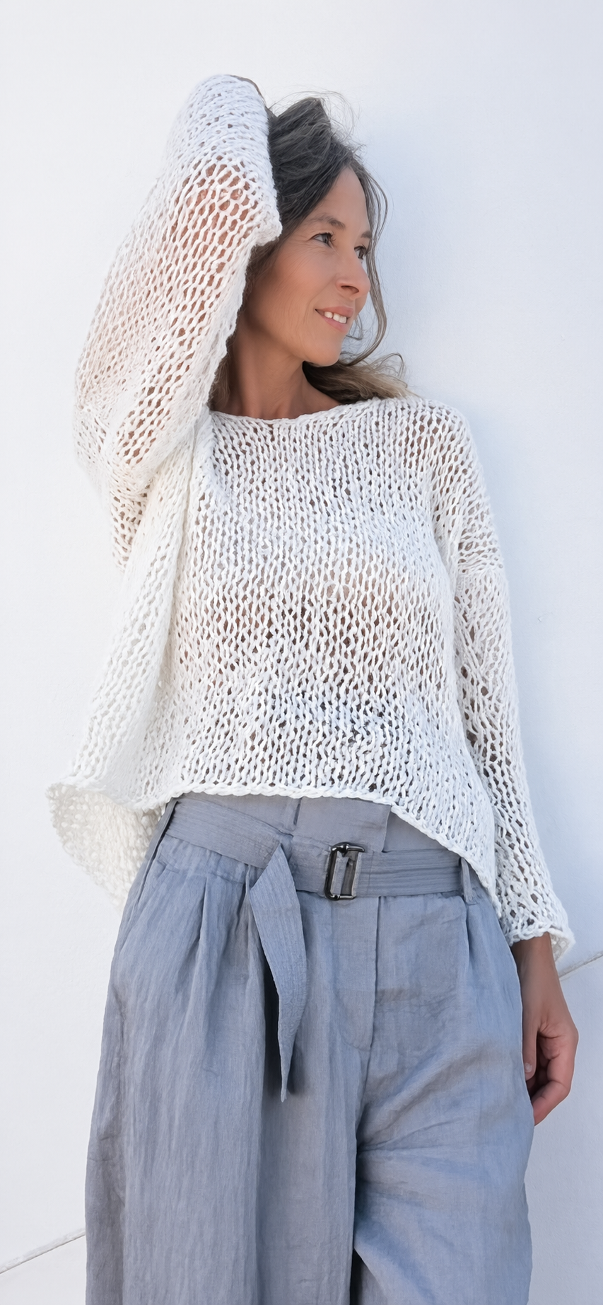 ivory white alpaca sweater, transitional airy lightweight oversized relaxed fit loose knit sweater