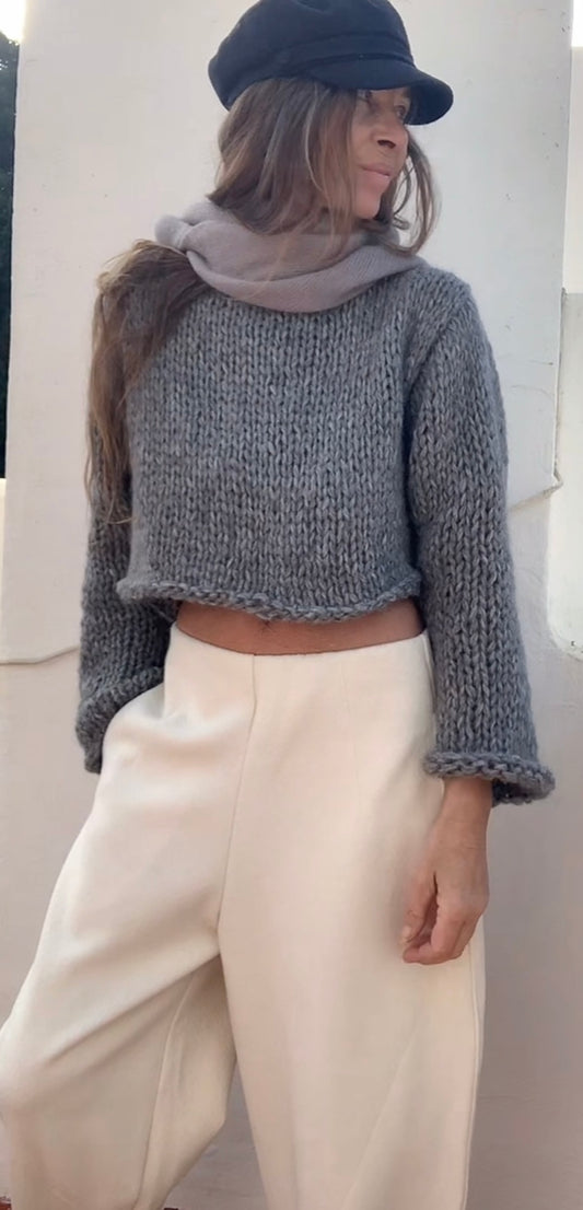 Gray alpaca sweater, crop top, jumper, pullover, a blend of alpaca and wool handmade knitwear,custom colours and sizes