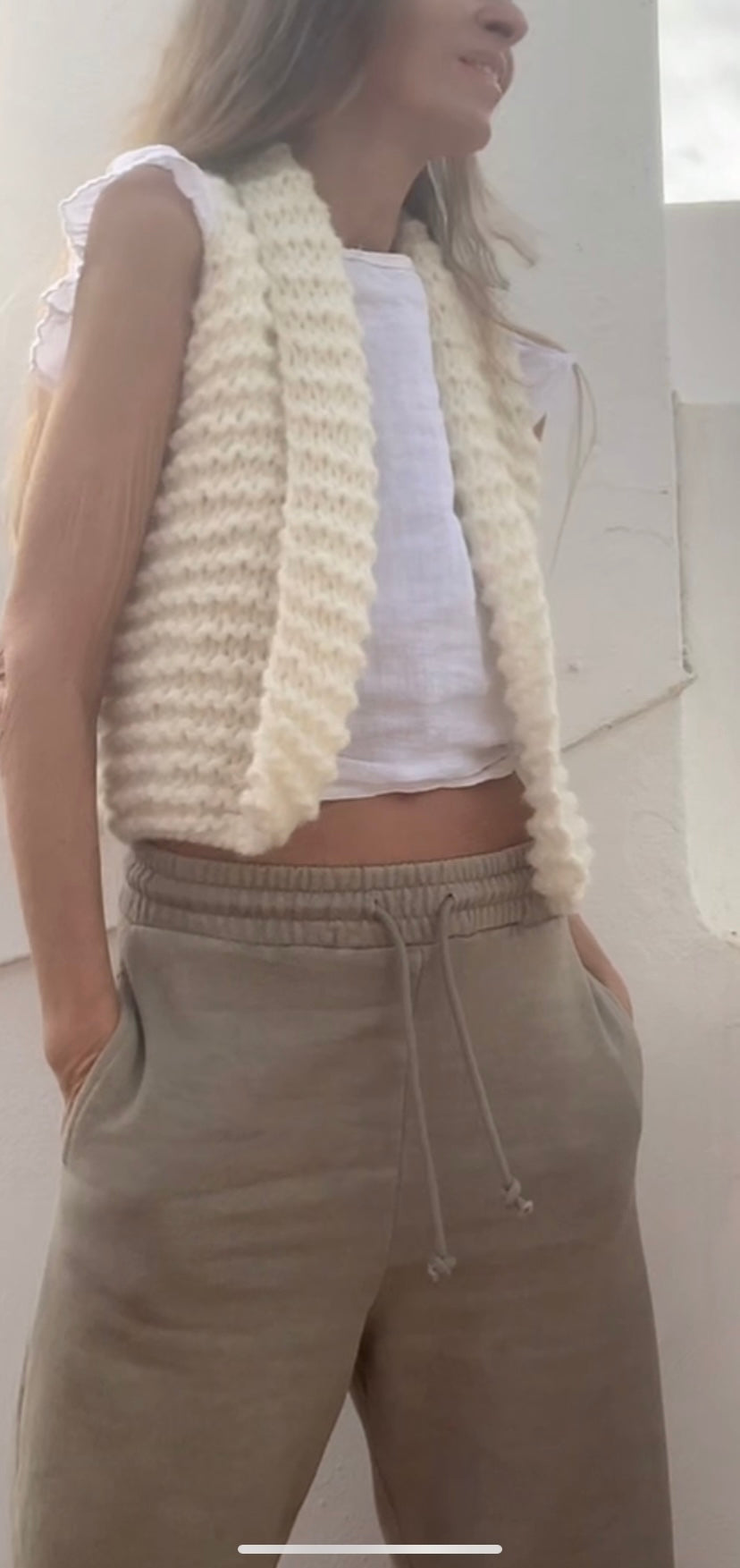 alpaca gilet, cropped waistcoat, Ivory woolen gilet, custom colours available