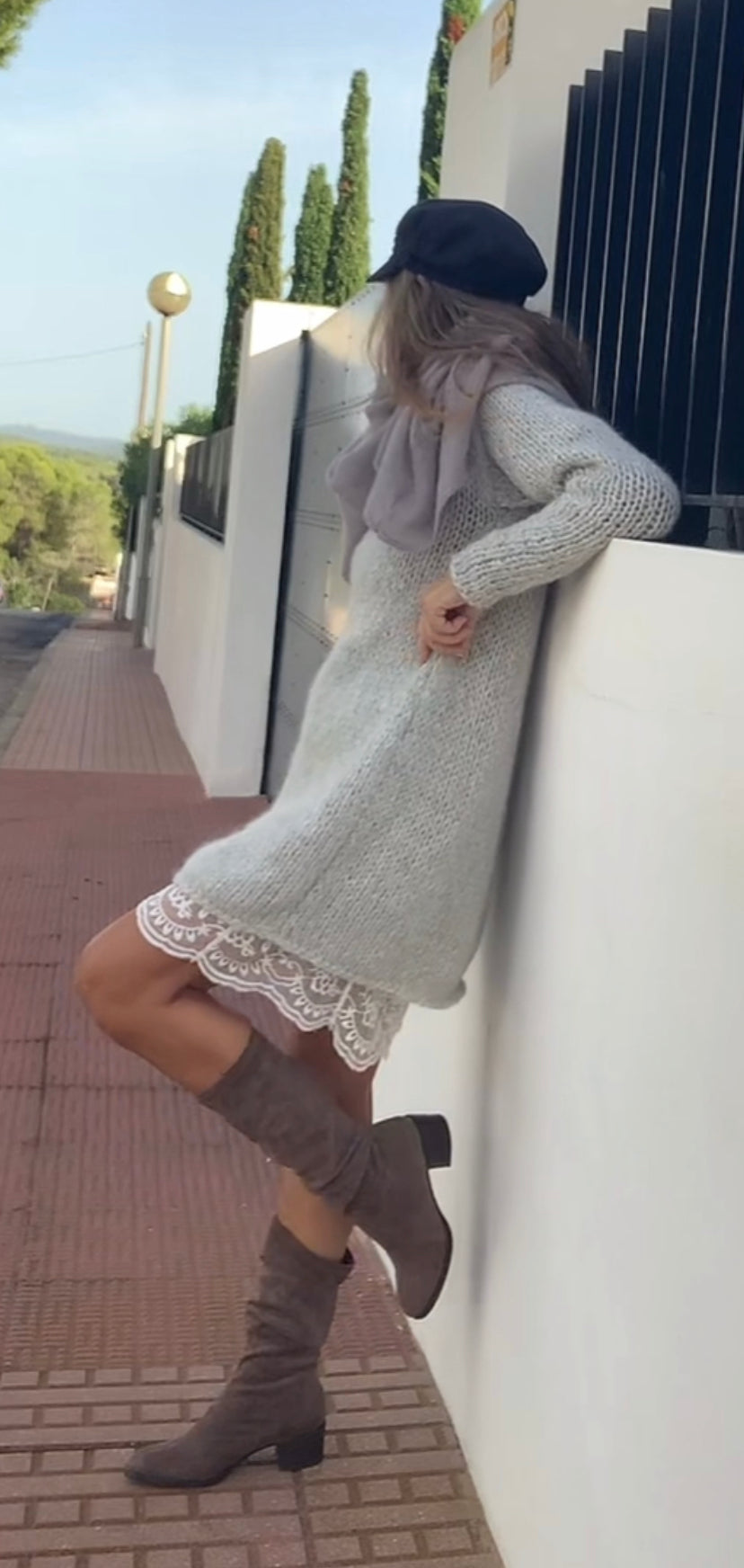 Silver gray Alpaca knit long sweater dress, slouchy with extra long sleeves sustainable ethical clothing