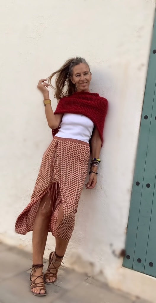 red poncho alpaca poncho cover-up, sustainable ethical fashion.