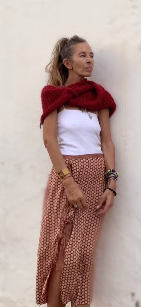 red poncho alpaca poncho cover-up, sustainable ethical fashion.