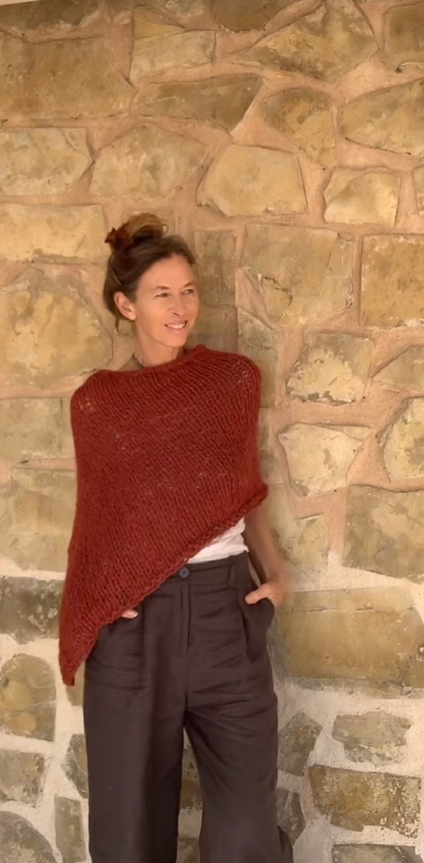 orange poncho alpaca poncho cover-up, sustainable ethical fashion, handmade knitwear