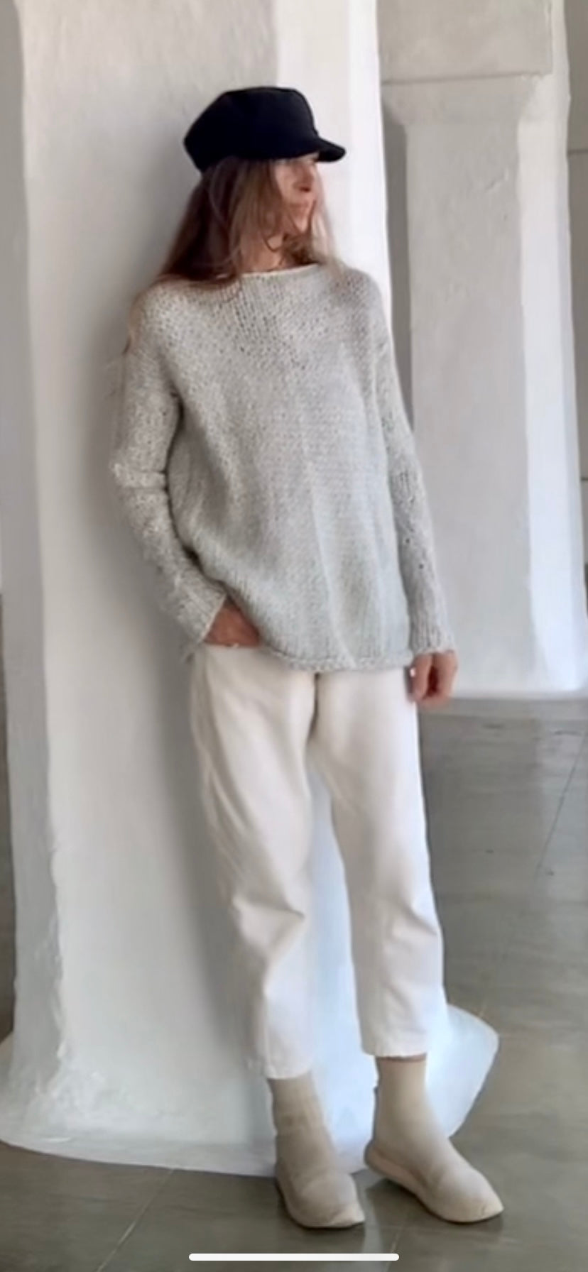 Silver gray alpaca slouchy sweater, over-sized with extra long sleeves, Sustainable and ethically made