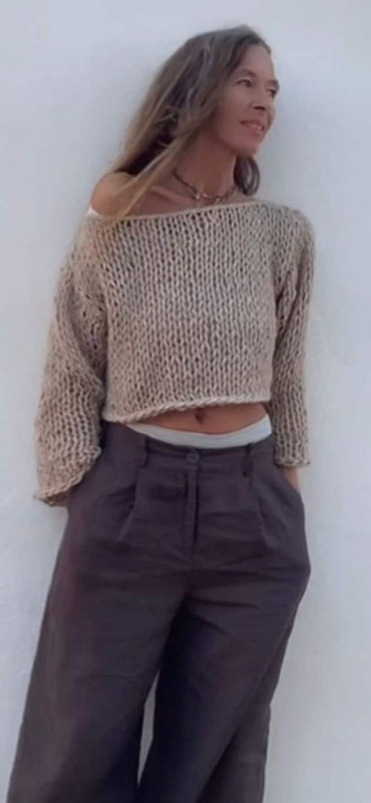 Beige alpaca sweater, crop top, a blend of pima cotton, alpaca and wool custom colours and sizes
