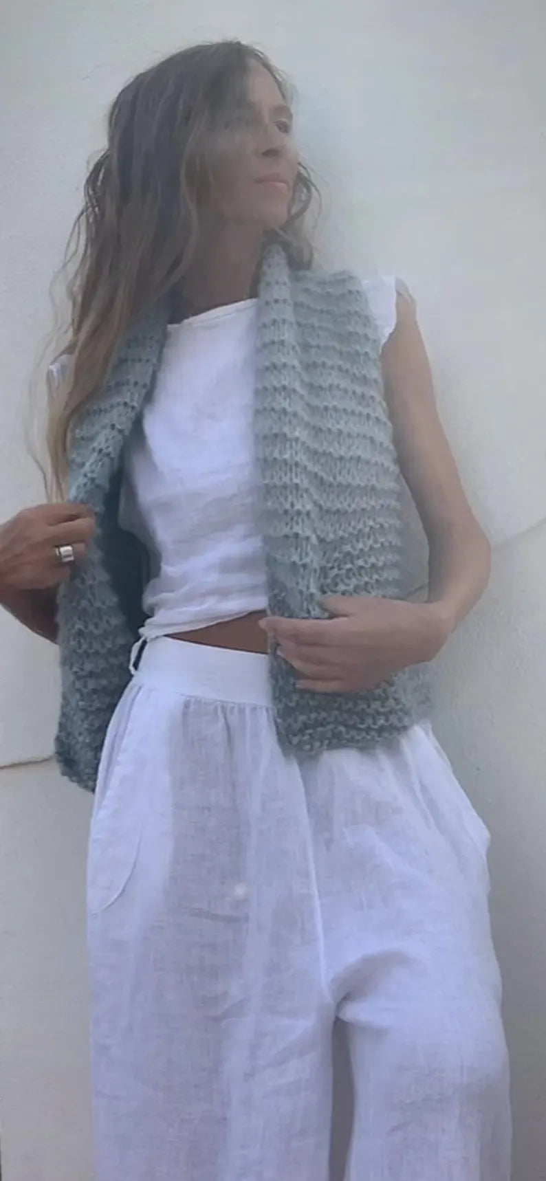 Pale blue alpaca gilet, waistcoat, pale blue, alpaca wool blend custom colours available.