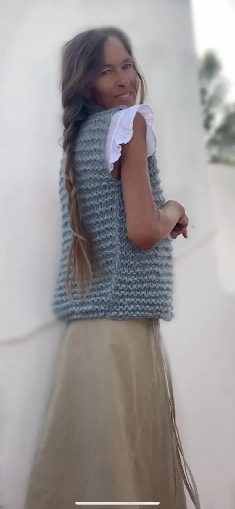 Pale blue alpaca gilet, waistcoat, pale blue, alpaca wool blend custom colours available.