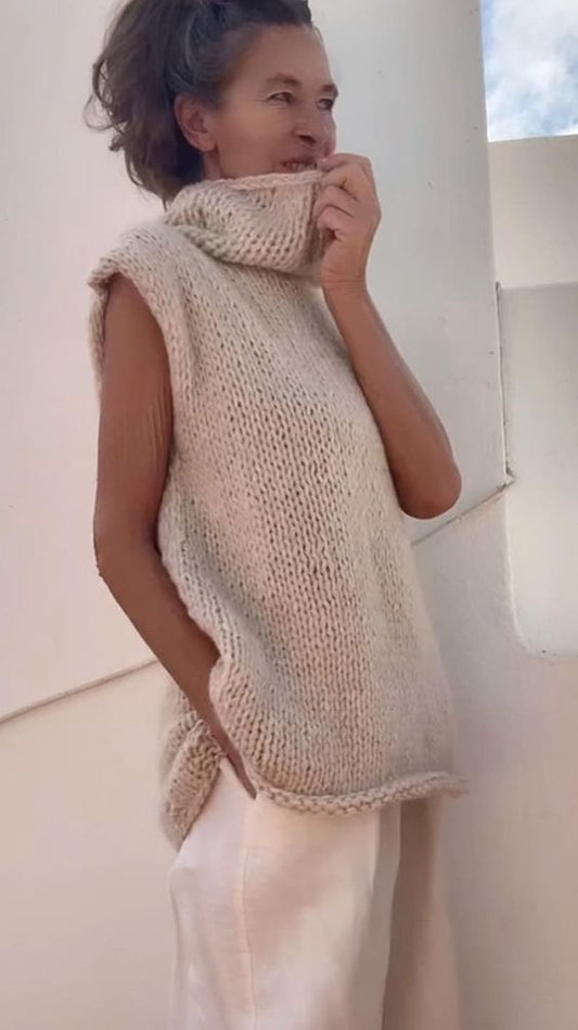 camel Alpaca Sweater, slouchy over-sized poloneck vest slouchy pullover jumper sustainable ethical