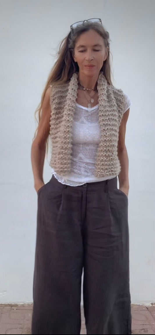 alpaca gilet, waistcoat, beige pima cotton alpaca wool blend custom colours available