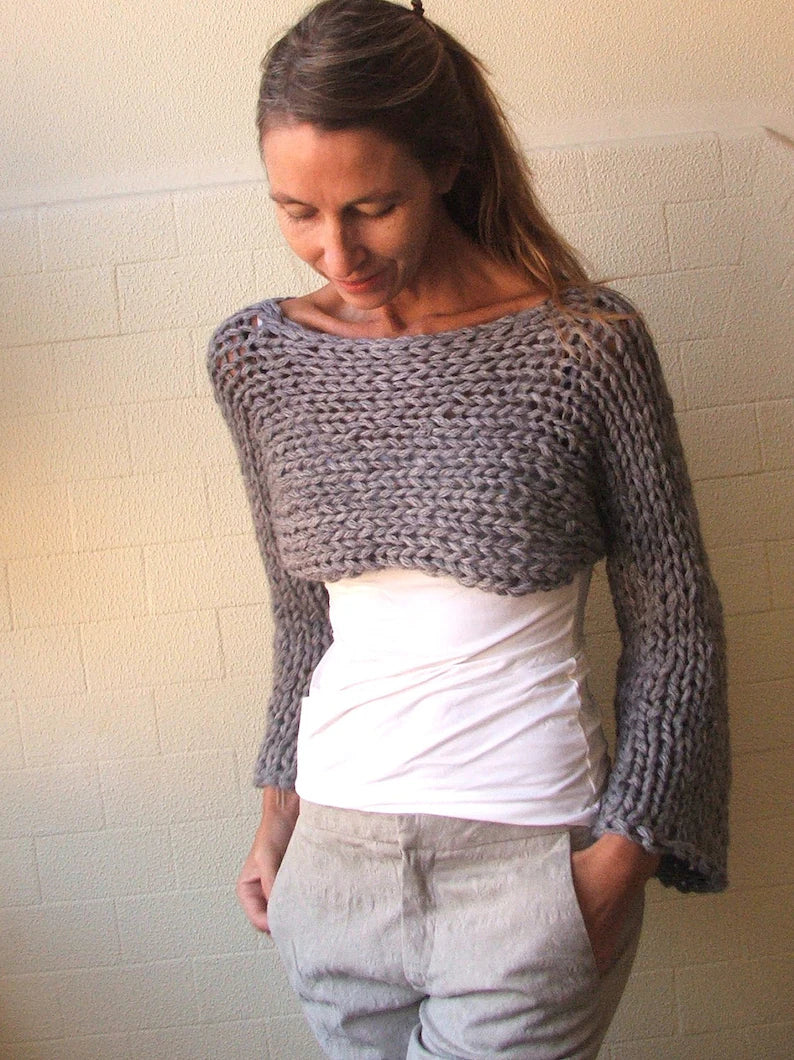 Gray Alpaca Chunky knit, shrug cropped sweater