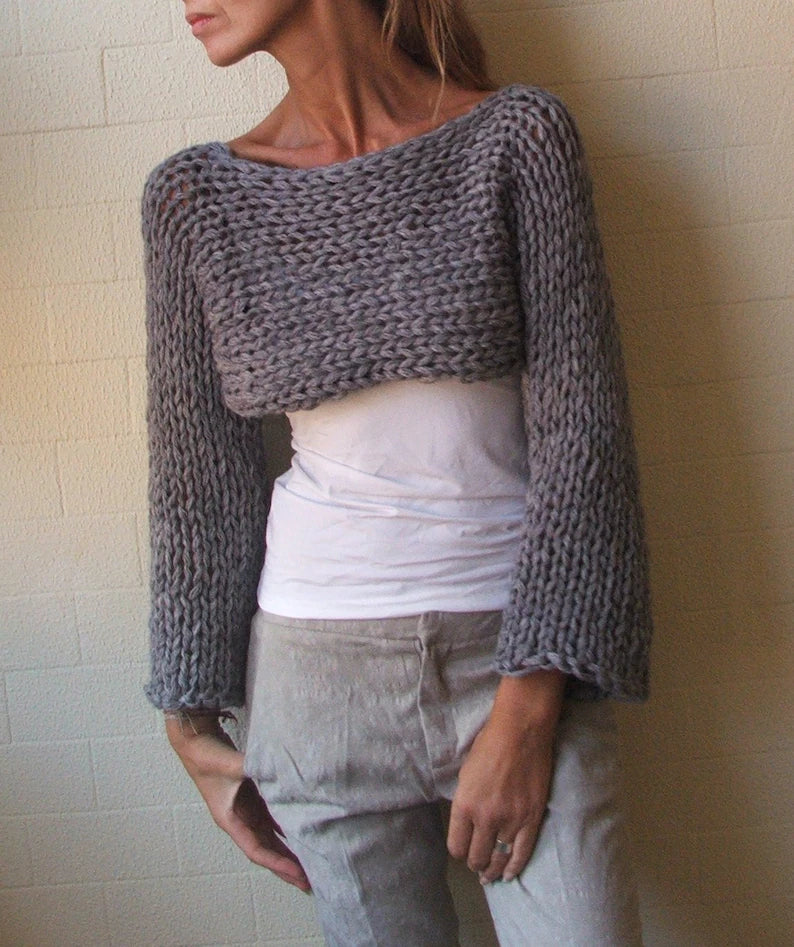 Gray Alpaca Chunky knit, shrug cropped sweater