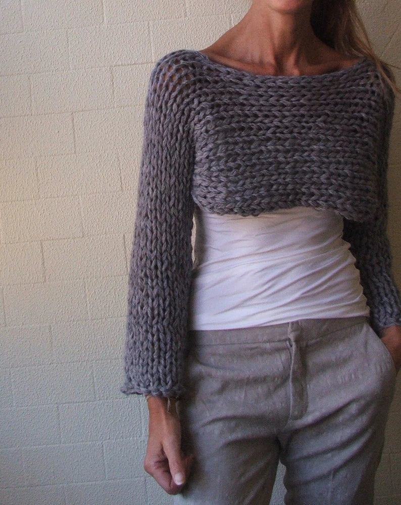 Gray Alpaca Chunky knit, shrug cropped sweater